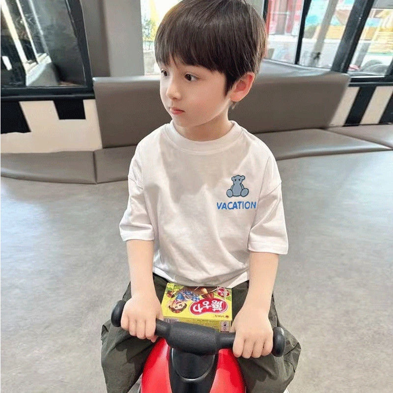 国潮儿童装男童T恤2025新款夏季打底衫中大童纯色短袖男宝上衣潮t