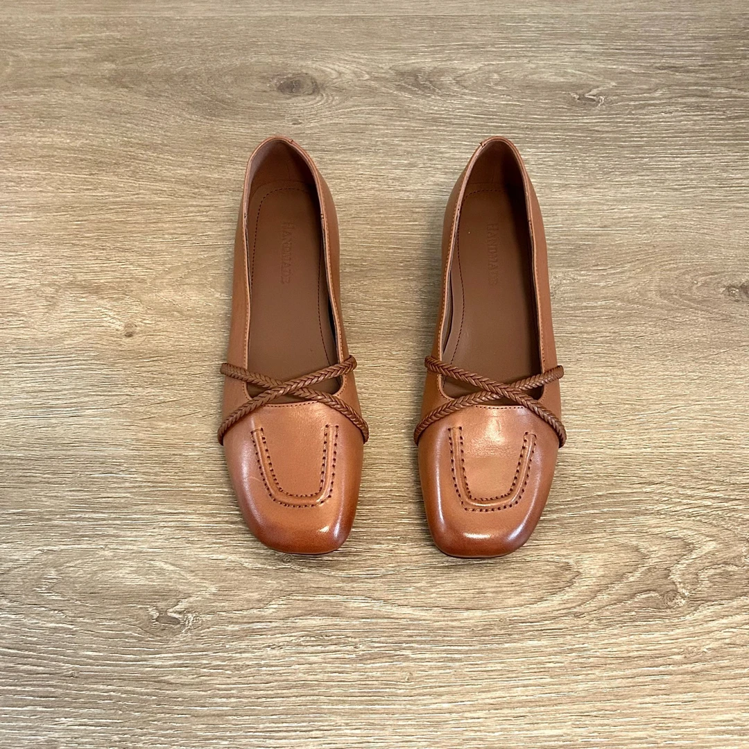 Dannyfrey头层牛皮编织文艺通勤新款休闲风软底一脚蹬女单鞋3.5CM