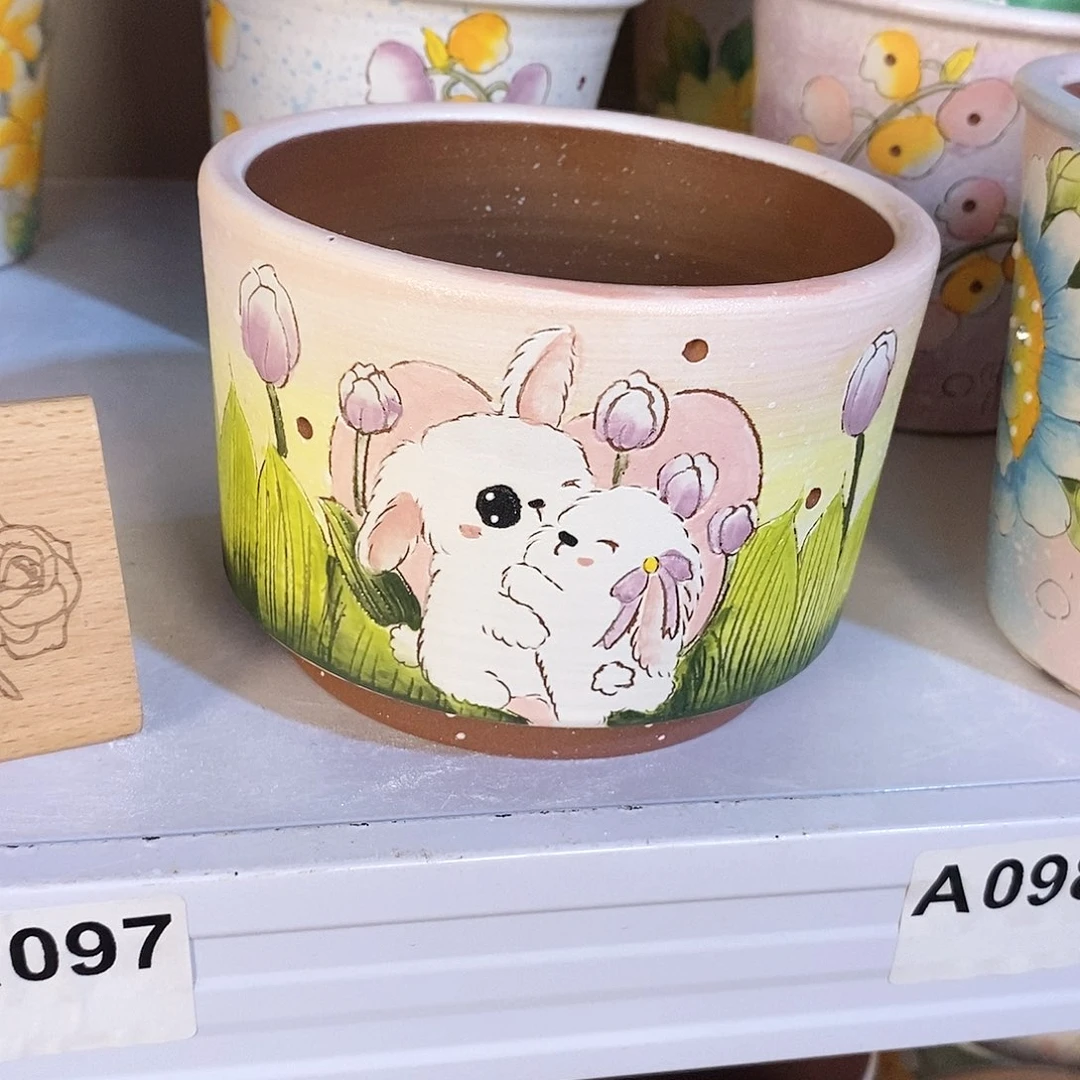 紫砂花盆红陶手绘花盆