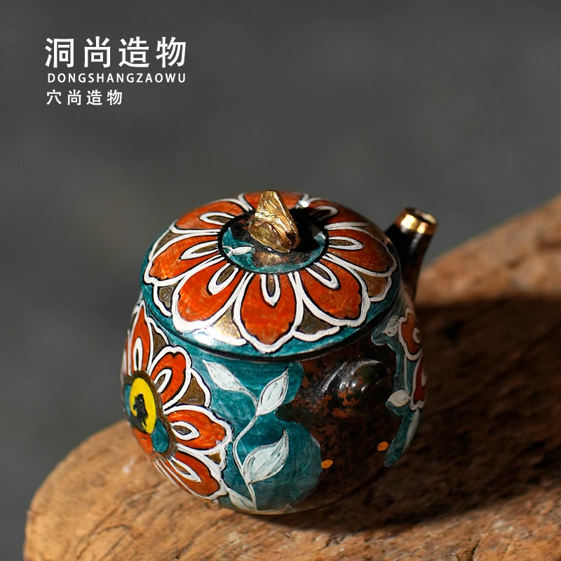 洞尚造物全手工宝瓶壶粉引敦煌手绘无相茶壶功夫茶具陶泥单壶礼盒