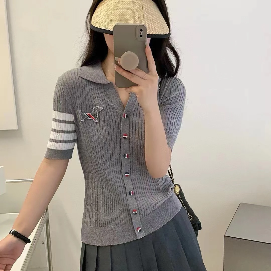 【R.S】TB学院风四杠三色纽扣翻领棉针织T恤减龄时尚显瘦011