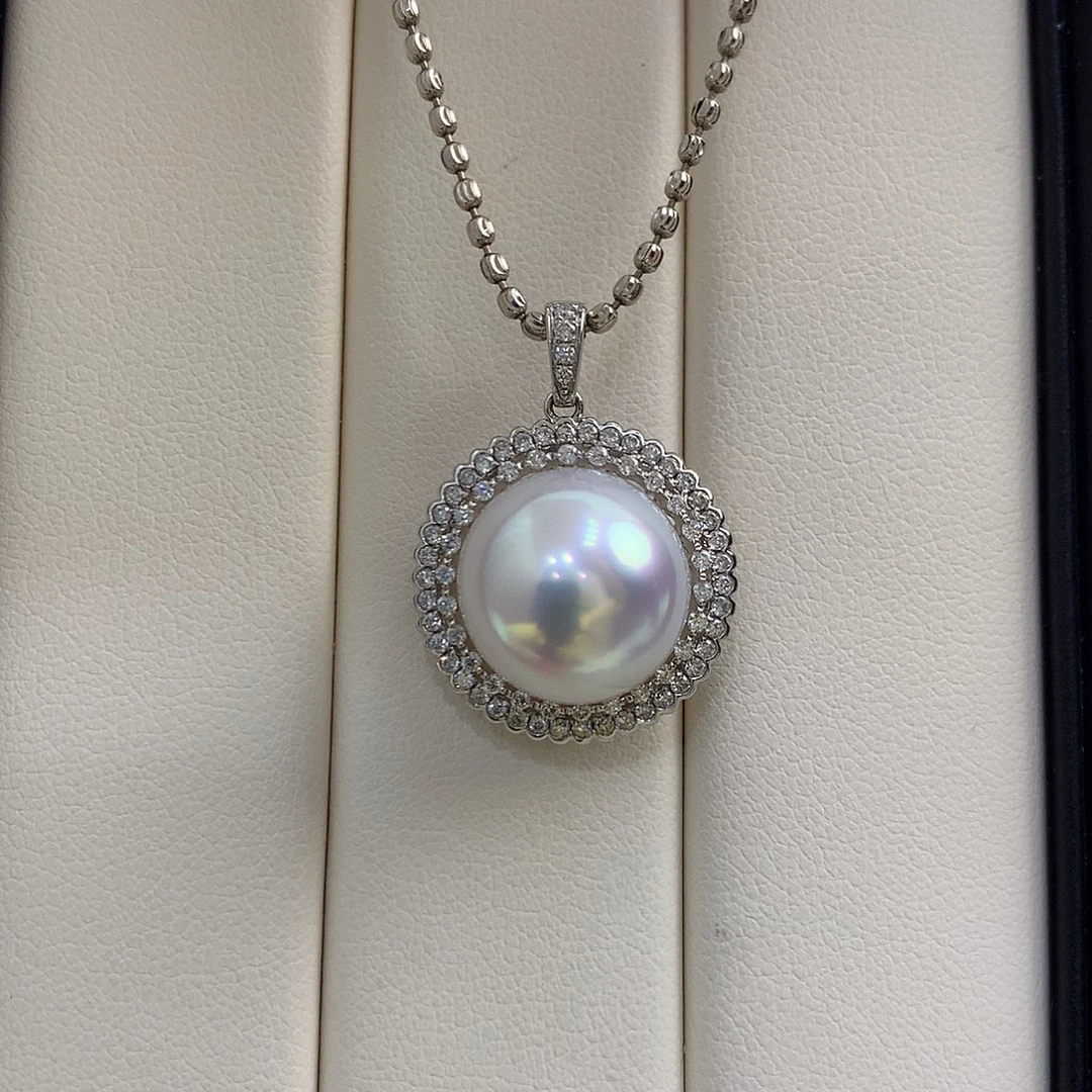 吊坠(不含链)18K金镶嵌海水珍珠13-14mm澳白