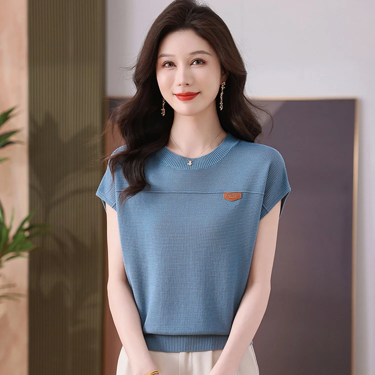 100天丝短袖时尚圆领薄款超细14针短袖女夏季韩版T恤透气宽松显瘦