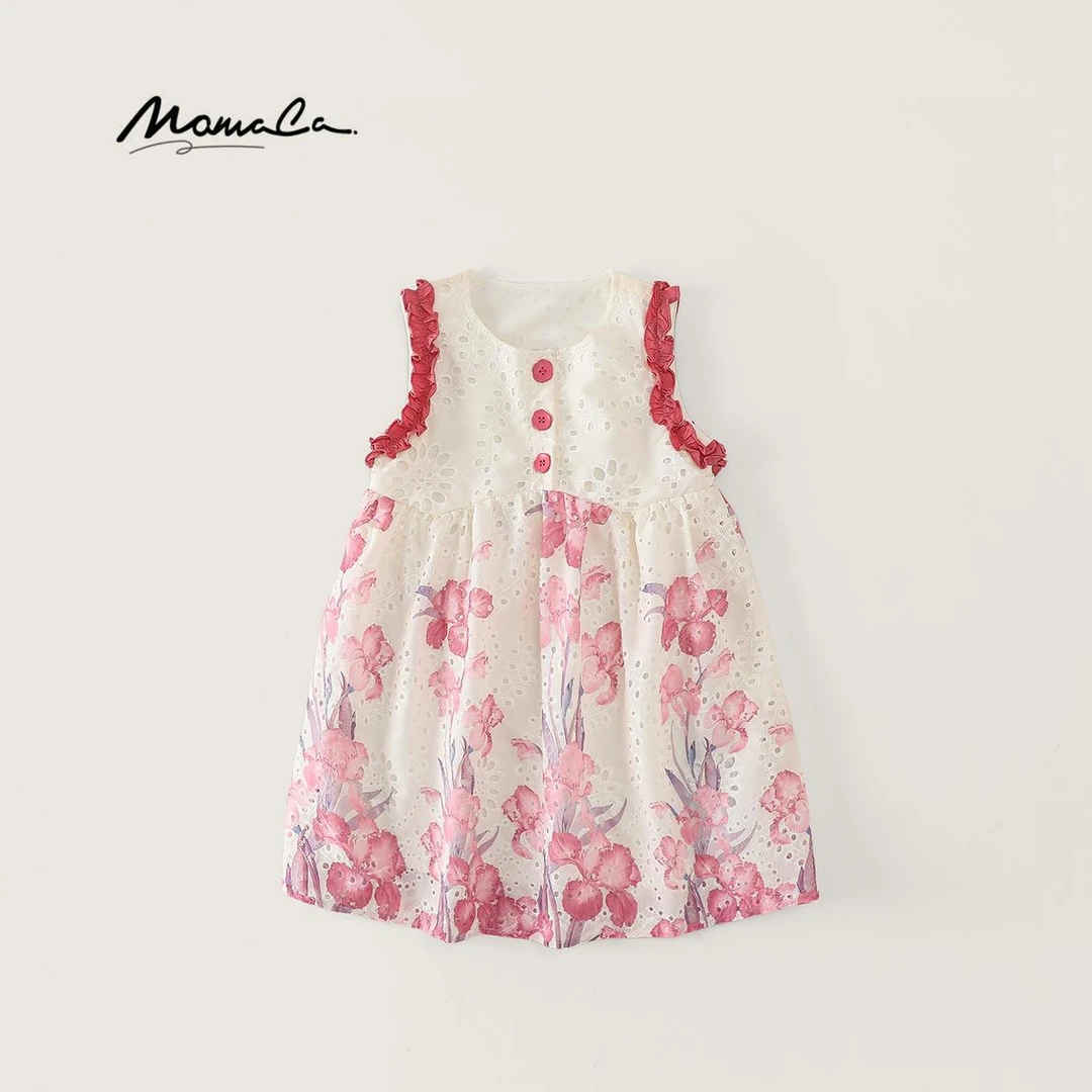 MOMOCO童装夏季女宝大裙摆紫藤花蕾丝碎花女童连衣裙77630470374