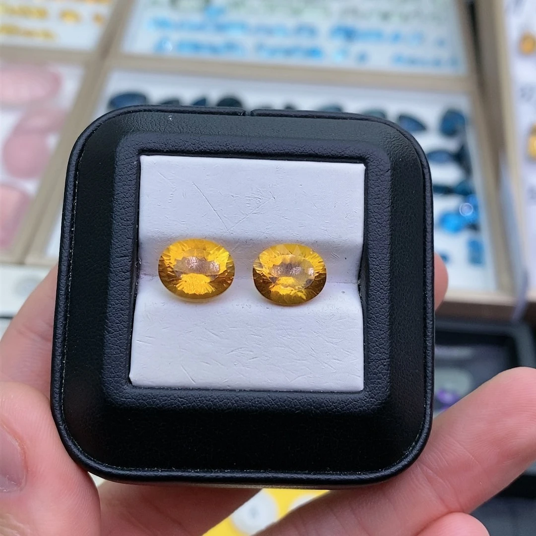 黄晶纯天然黄水晶裸石定制耳钉未镶嵌a**d