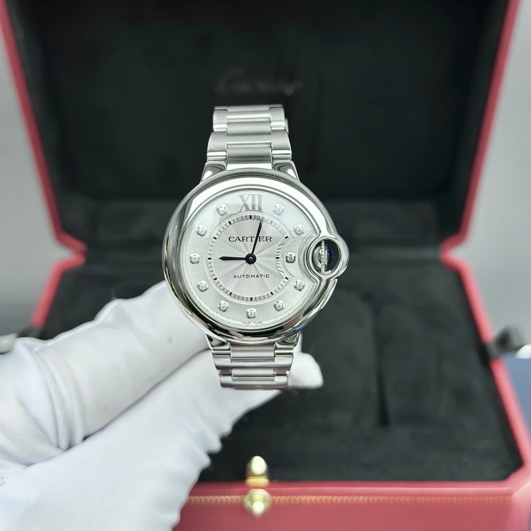 99新 Cartier/卡地亚 W4BB0021蓝气球33mm银盘钻刻钢链全套21