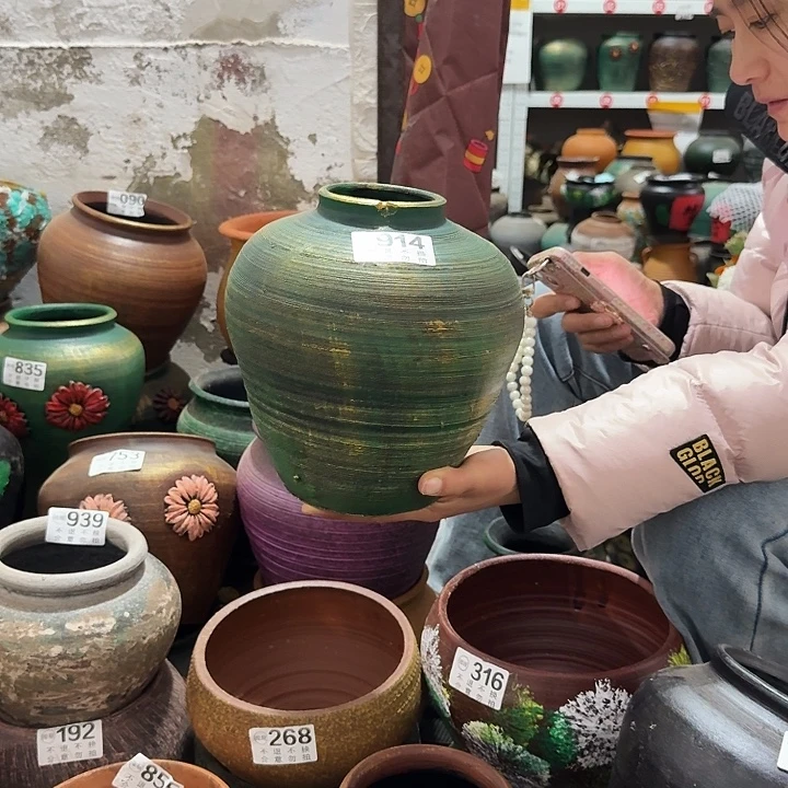 瑕疵金绿坛子914高度20口径8