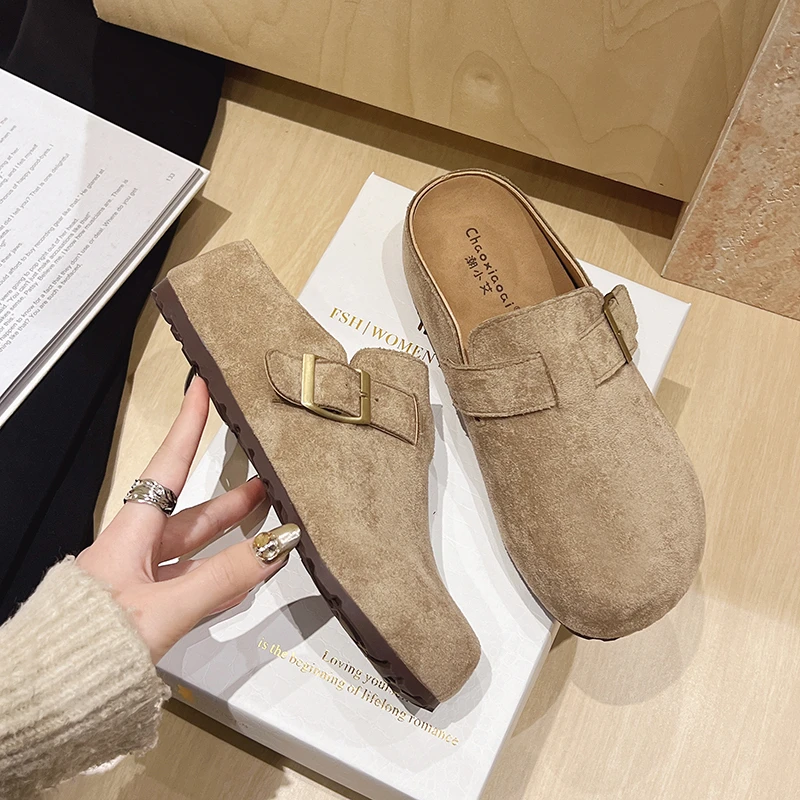 复古风厚底勃肯鞋2025包头半拖鞋女外穿软底一脚蹬丑萌大头博肯鞋