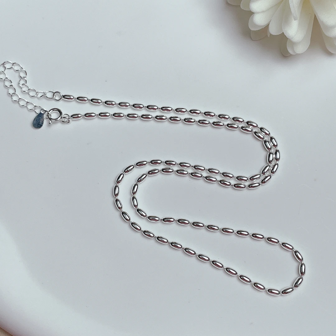 链子925银 XL039【玺吻】S925银手工橄榄小米链 时尚百搭珠链项链