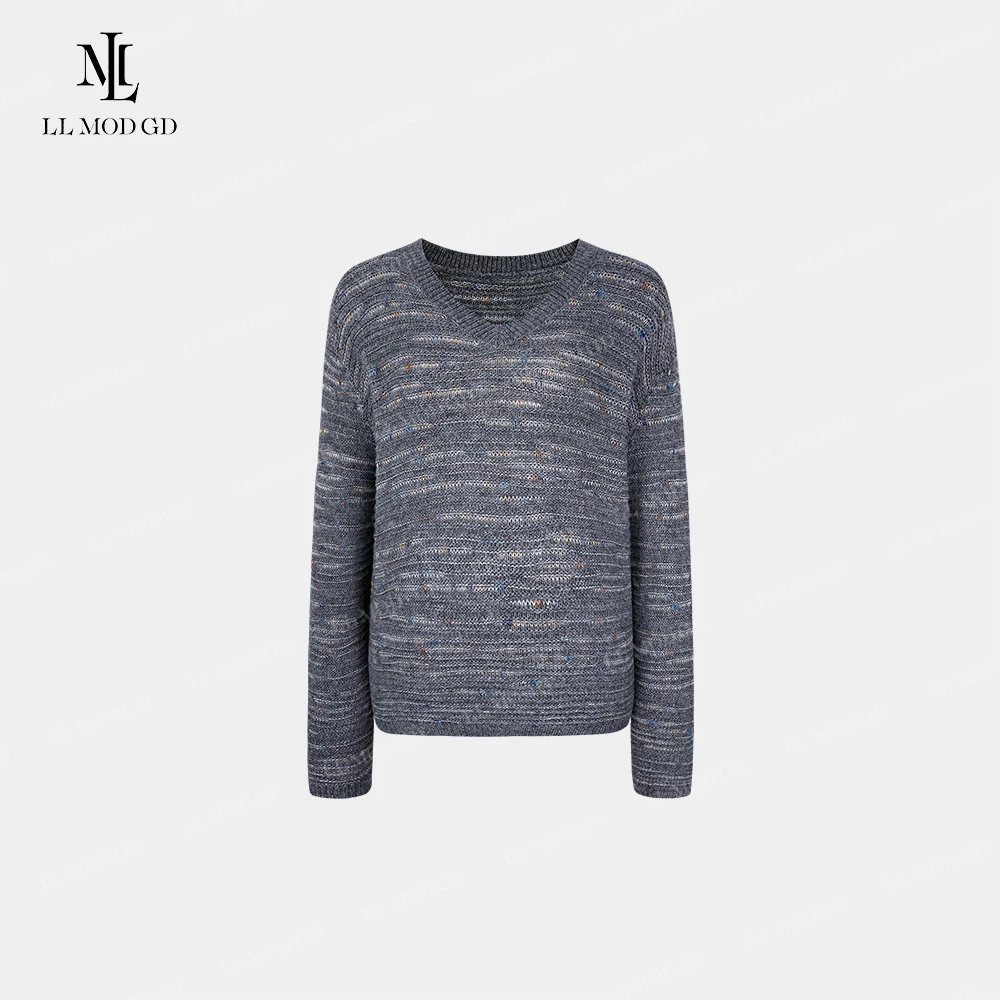 闲织录 松弛感软糯条纹V领绵毛长袖针织打底衫YL-6200249（灰）