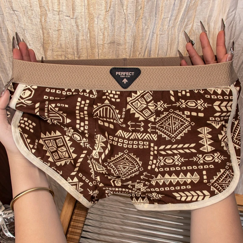 10A抑菌新款民族复古印花送男士内裤纯棉透气亲肤平角潮流短裤衩