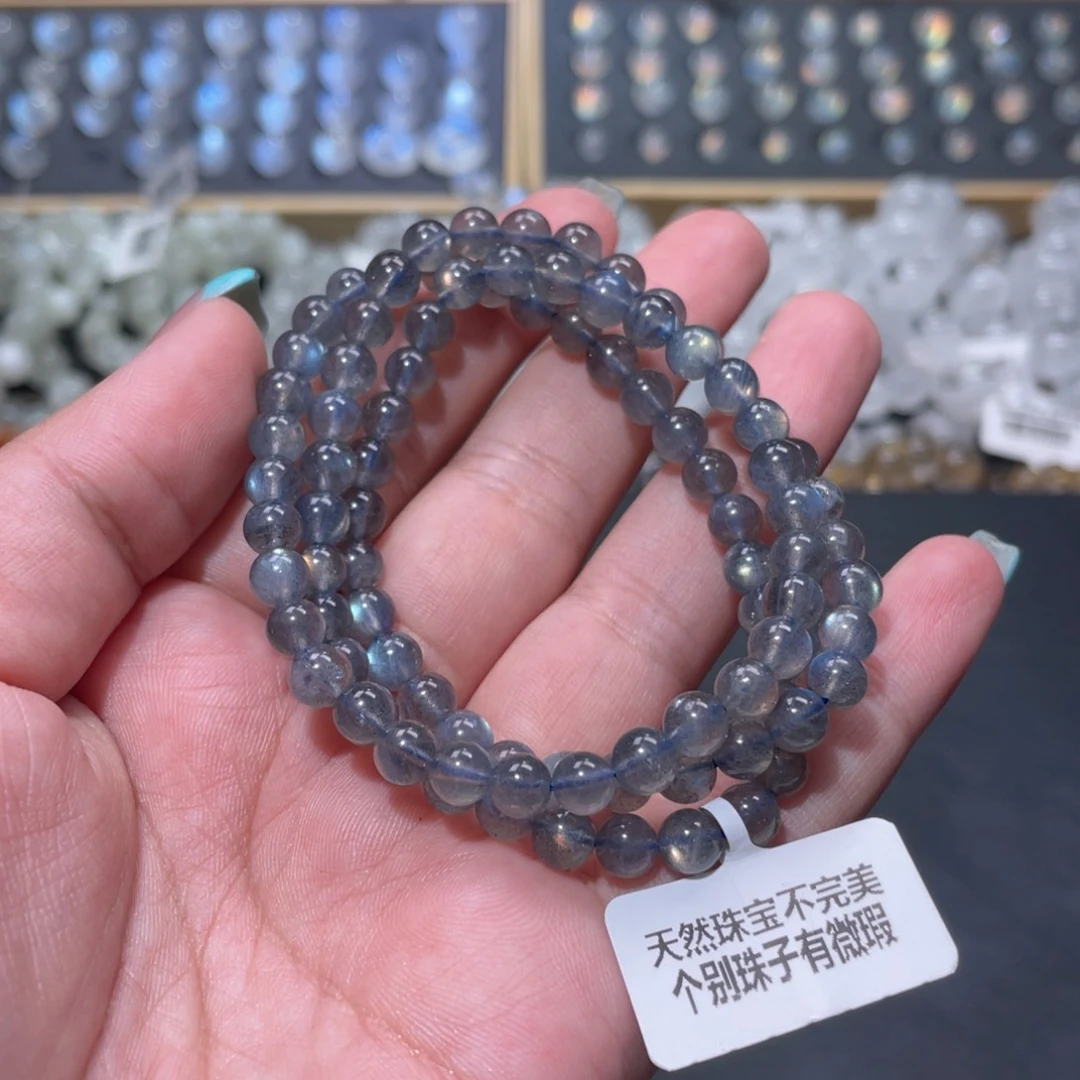 T***.手链未镶嵌长石黑体灰月光手链多圈6mm