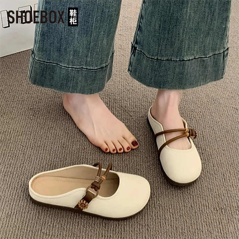 达芙妮集团旗下包头半拖鞋女夏季外穿2025新款平底一脚蹬半拖单鞋