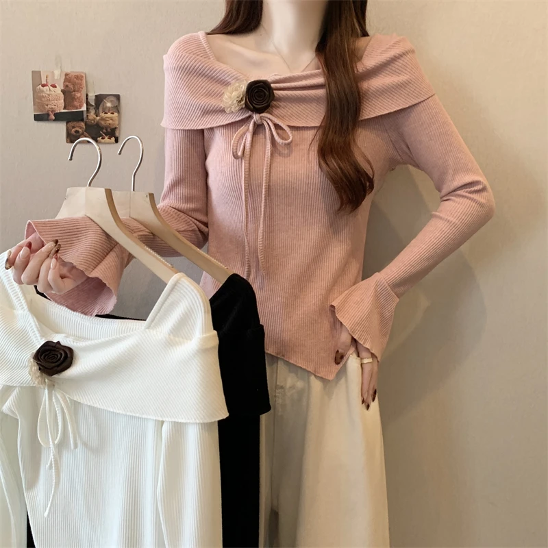 大码女装2025春季新款法式时尚气质花朵抽绳显瘦不规则长袖上衣潮