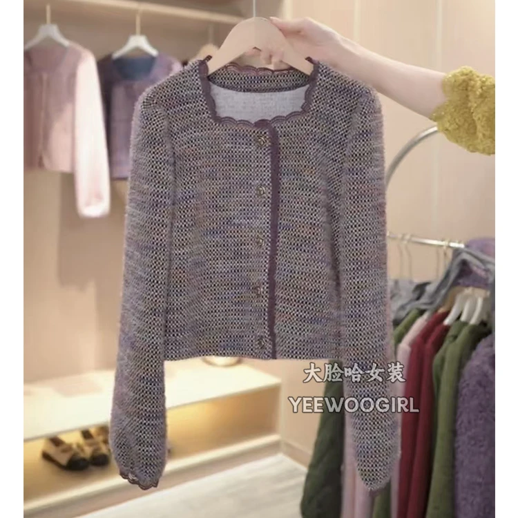 【大脸哈】秋冬新款减龄方领时尚花边打底衬衫女百搭显瘦开衫衬衣