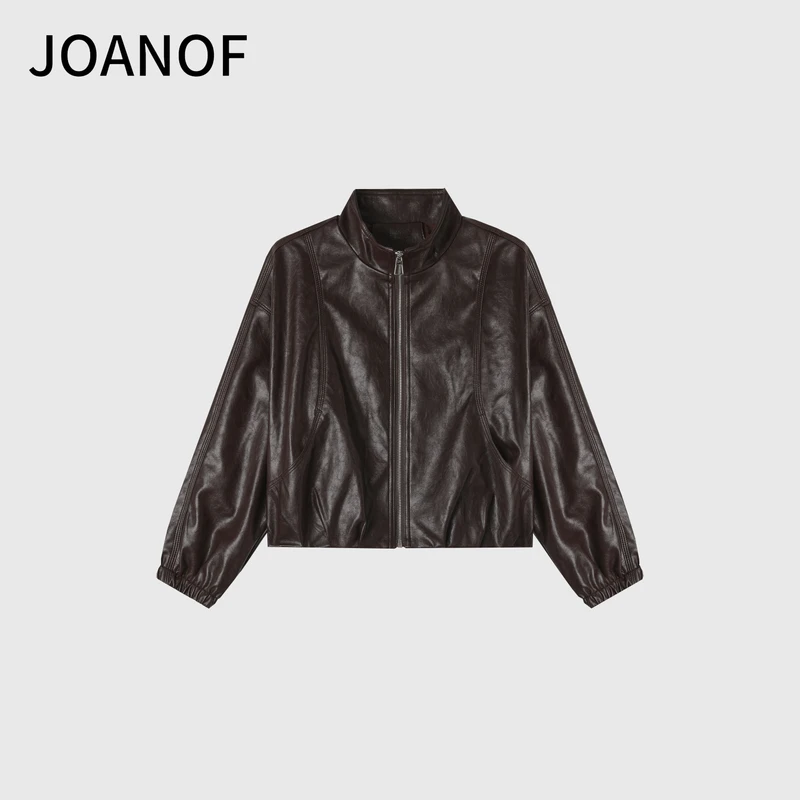 JOANOF复古港风宽松立领极简风秋季新款皮衣时尚休闲风-【X713】