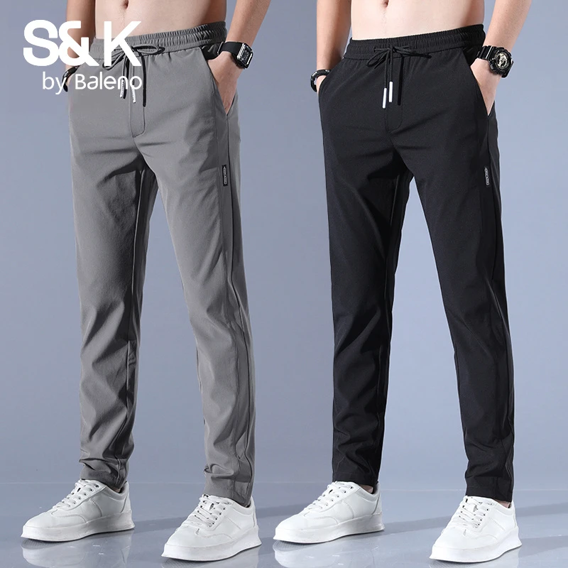 班尼路S&K冰丝休闲裤子男士修身直筒夏季厚款弹力百搭速干运动裤
