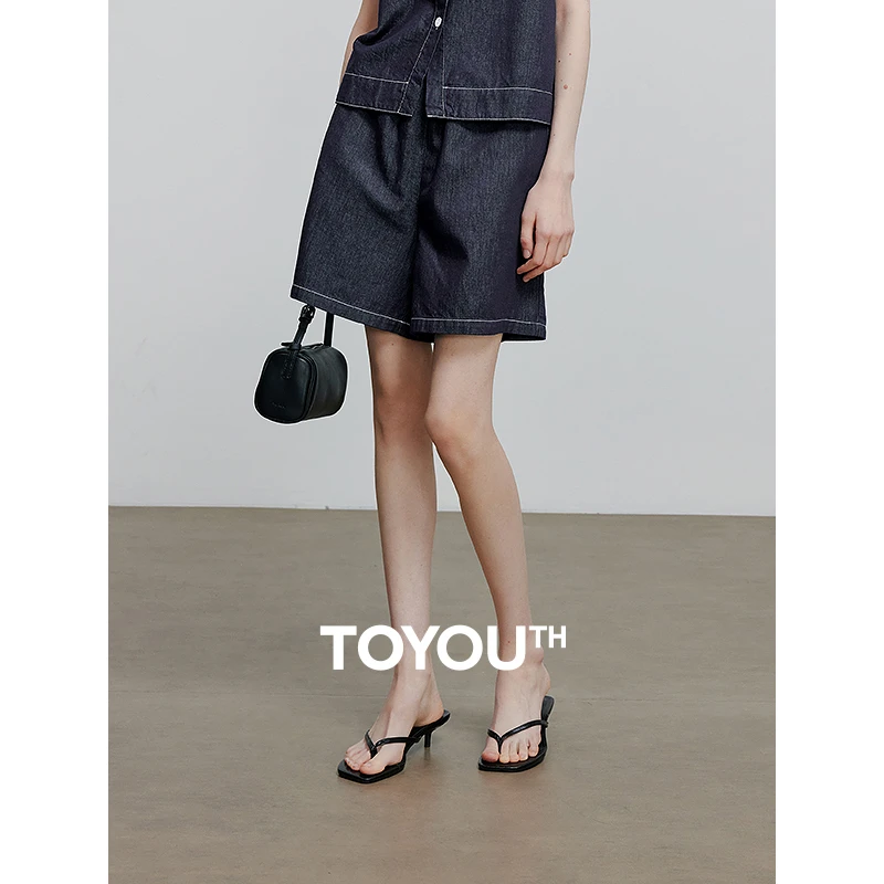 【双11提前购】初语松紧腰牛仔短裤女薄款宽松2025夏季醋酸泡芙热裤