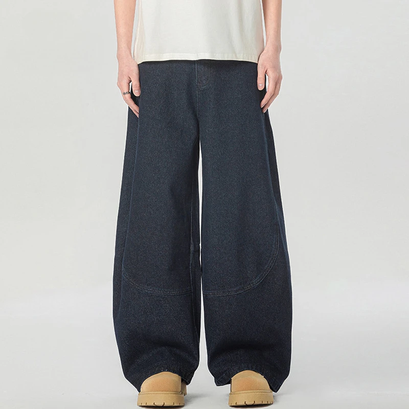 美式复古弯刀阔腿直筒牛仔裤男士秋季潮流水洗痞帅百搭宽松休闲裤