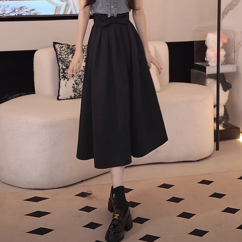 学院风蝴蝶结百褶半身裙女2025春秋夏新款百搭时尚遮肉A字长裙子