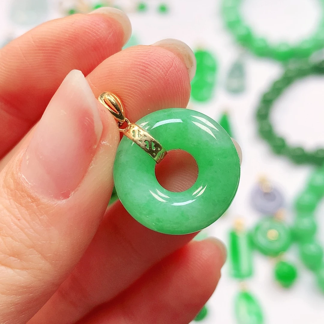 吊坠(不含链)18K金镶嵌翡翠