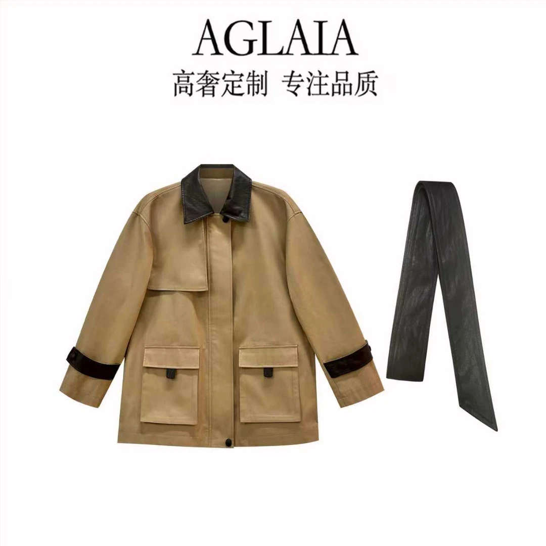 AGLAIA~秋季新款设计感复古拼接宽松慵懒风撞色休闲外套女6281
