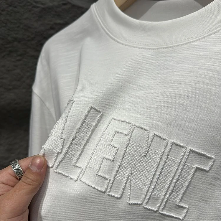 肉眼可见的质感!重磅420克!精工刺绣长绒棉男士宽松短袖T恤377