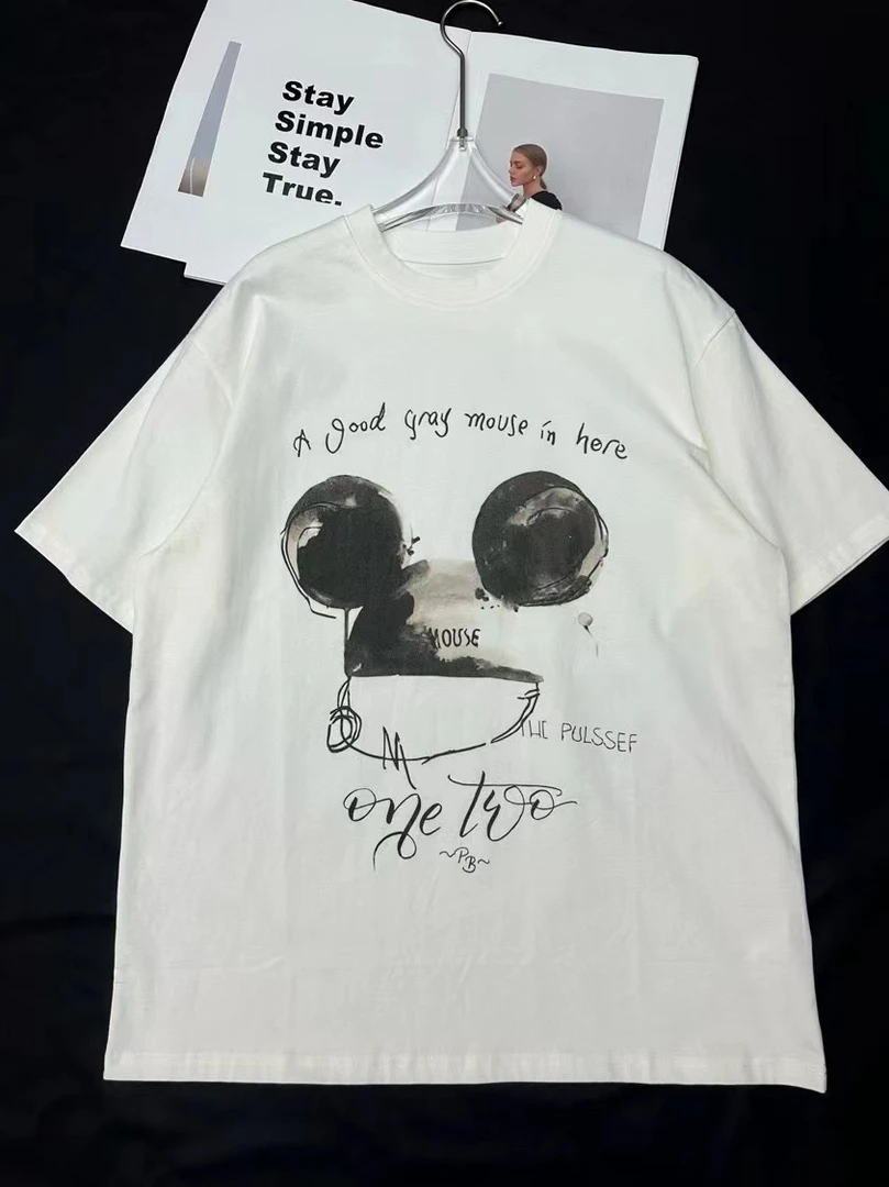 （南油娜姐）2025夏季：小众设计新款前后呼应抽像米奇短袖T恤25207