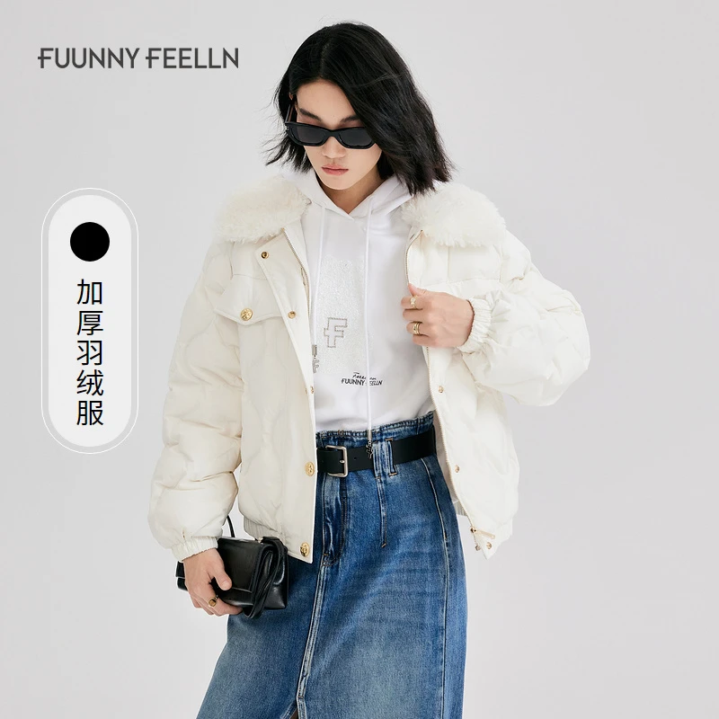 【90白鸭绒】FF仿佛冬季新款白色面包服短款气质羽绒服女