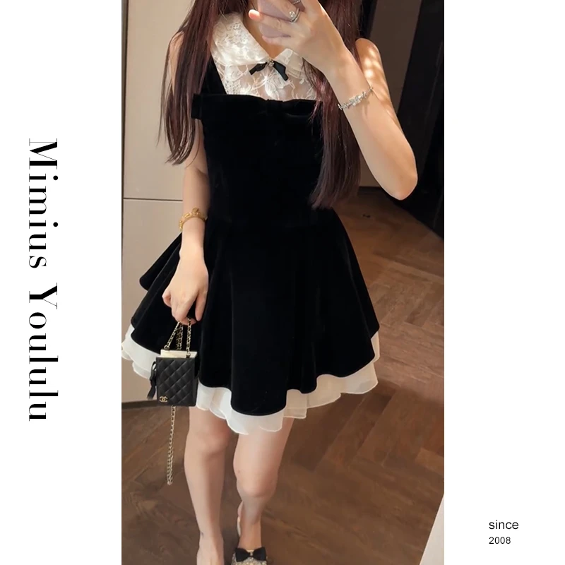 【mimius】七七 芭蕾黑天鹅浪漫公主风蕾丝衬衫+收腰连衣裙 G05329