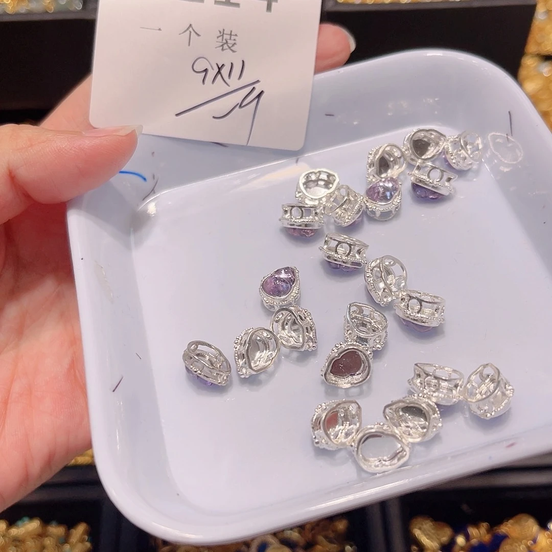 水晶珠宝半成品银S925镀金镶嵌114 。