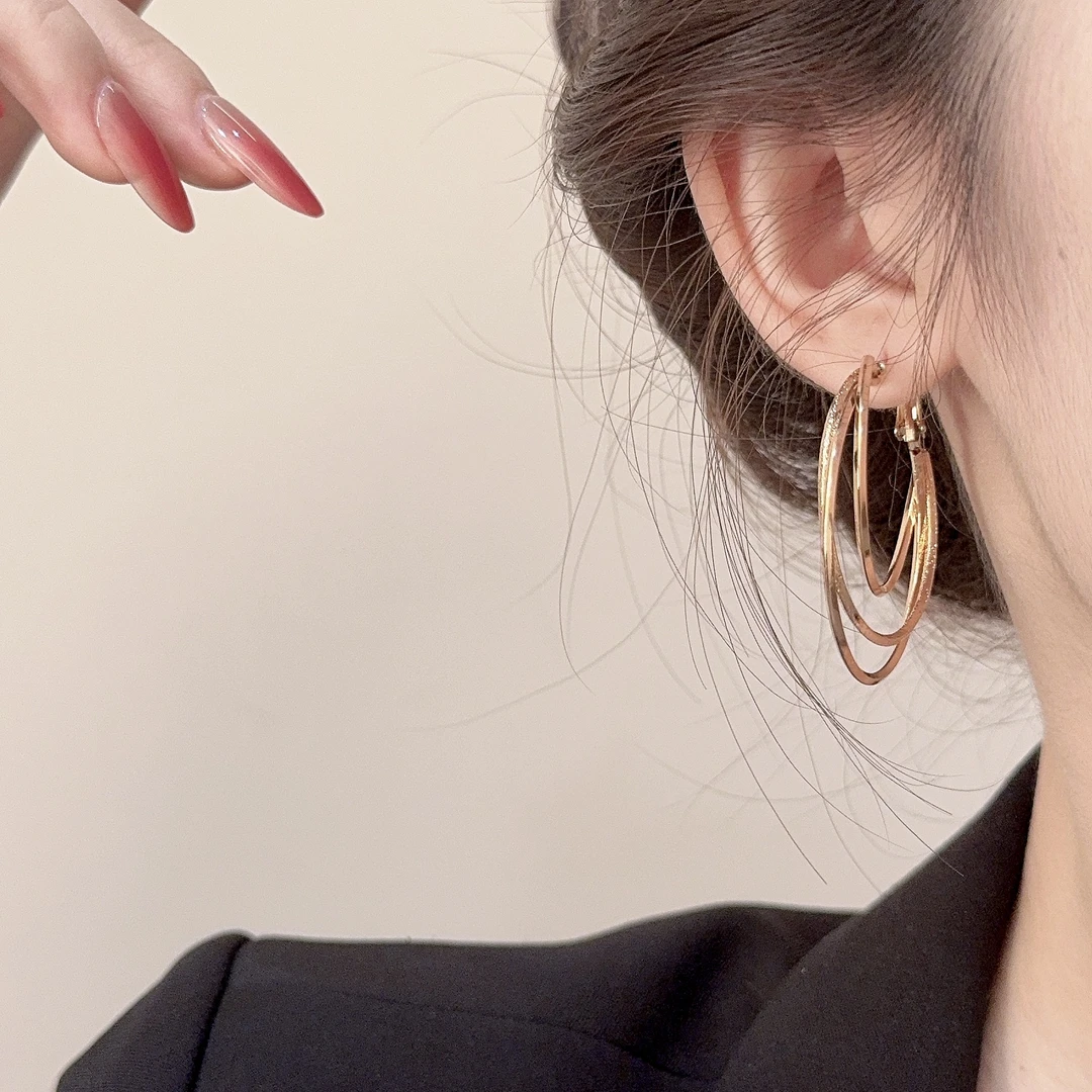 合金耳饰 【2对装】多层大耳圈耳环夸张时尚大圈耳环气质女神范耳饰