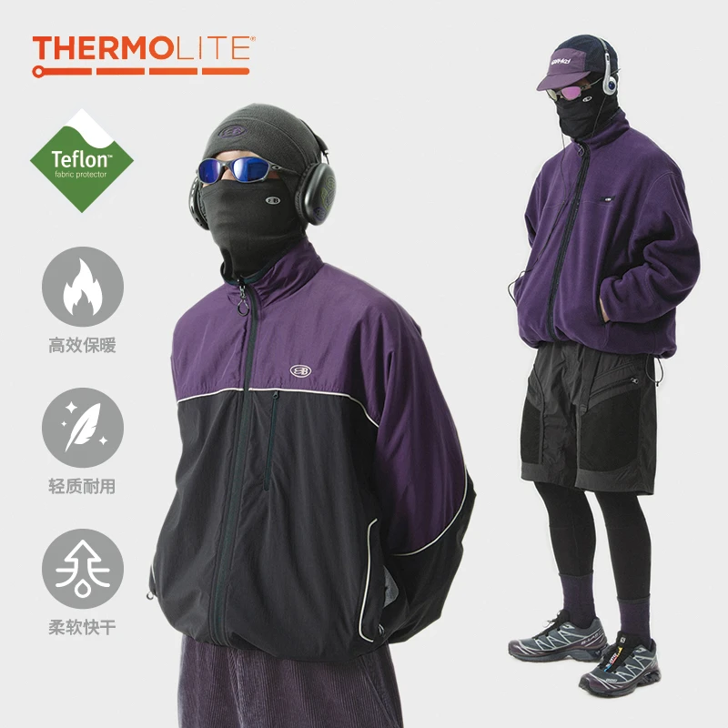 BLUE蓝岐2024秋冬保暖双面穿三防夹克抓绒立领拼接夹克男