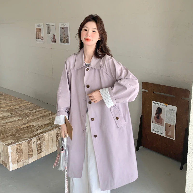 简约韩系穿搭风衣女2025早春新款高级氛围感超显白中长款百搭外套