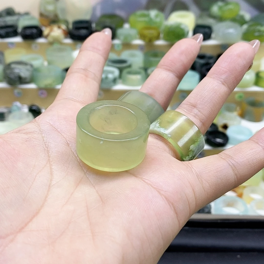 岫玉天然玉石未镶嵌帅*石戒指