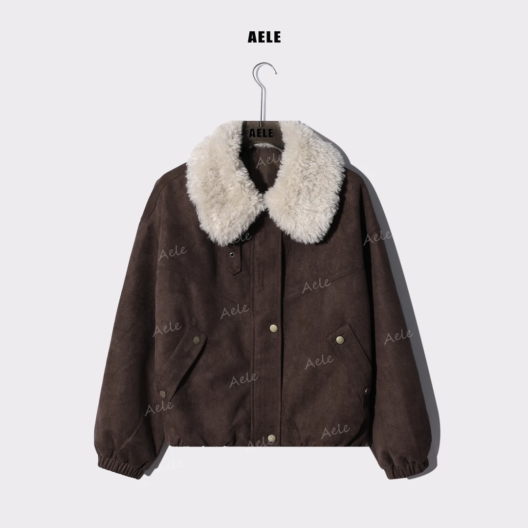 AELE秋冬复古休闲仿麂皮毛绒大翻领百搭短款外套 W855 3512 AD