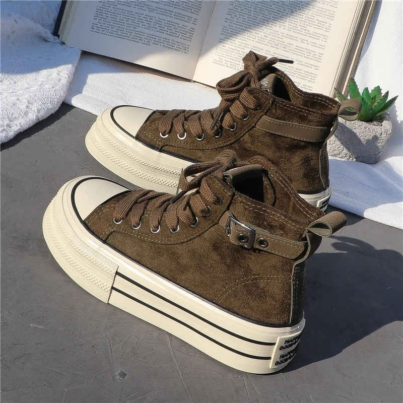 英伦风小众厚底高帮帆布鞋女2025春季新款ins学生休闲百搭板鞋子