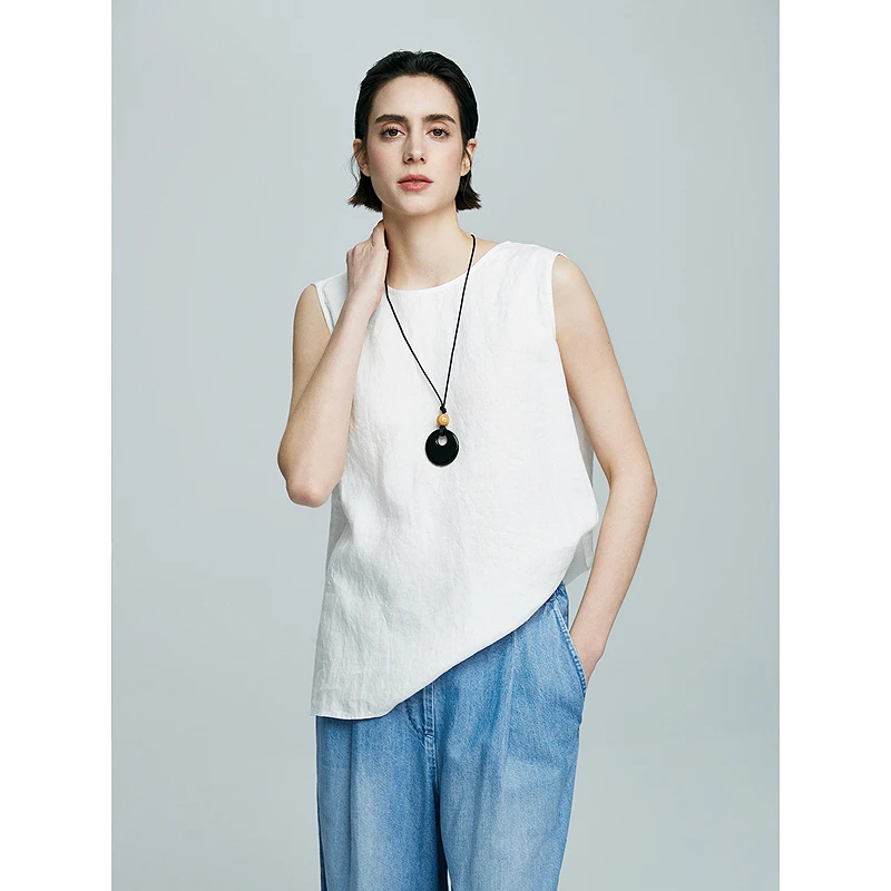 初棉5.23 亚麻扭结扭结立体裁剪无袖背心363604003