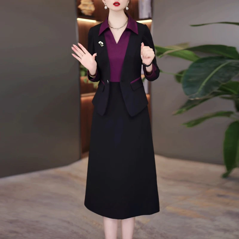 阔太太假两件妈妈连衣裙女2025新款秋季高级感干练减龄拼接a字裙