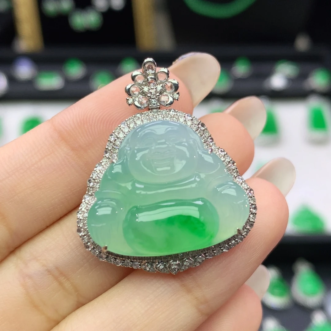 翡翠18K金镶嵌吊坠(不含链)