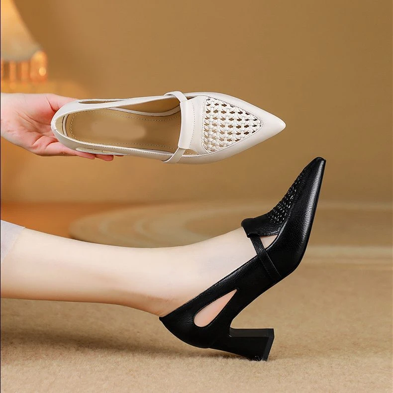 法式尖头女浅口高跟女鞋2025新款夏季镂空凉鞋女款2025新款洞洞鞋