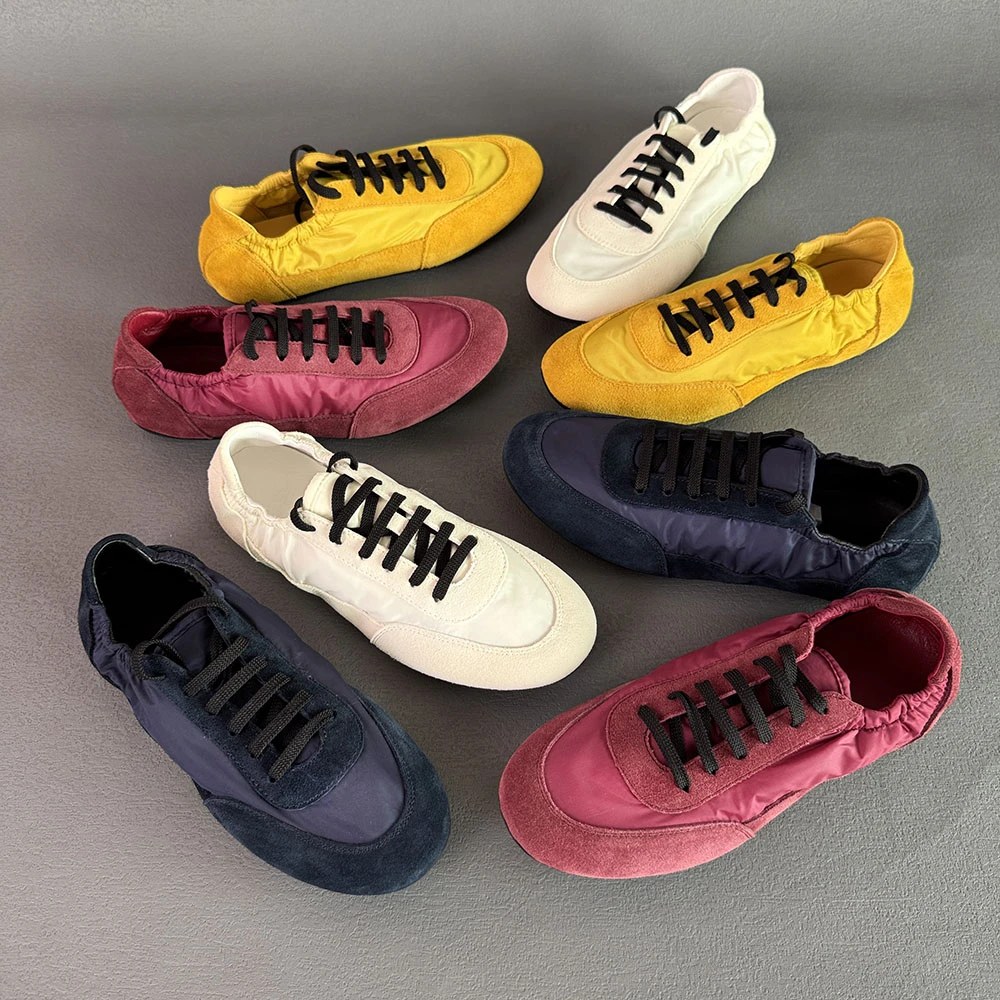 拉哒休闲德训鞋2025年流行款女鞋直播平底芭蕾舞鞋老钱风必备女鞋