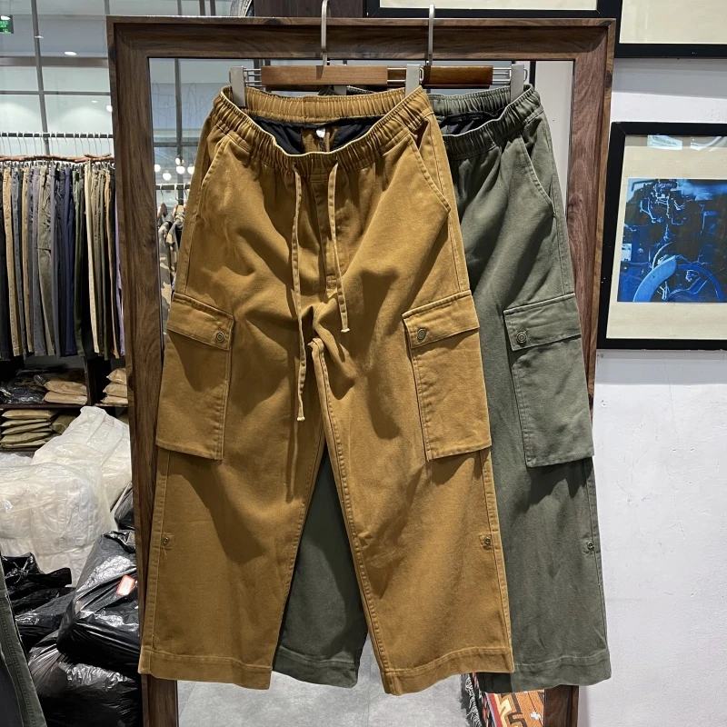 秋冬重磅休闲裤男美式复古宽松大口袋工装裤潮男阔腿裤直筒长裤