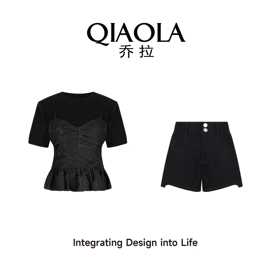 【月夜花语】夏季弹力针织提花休闲百搭T恤裤子套装预售