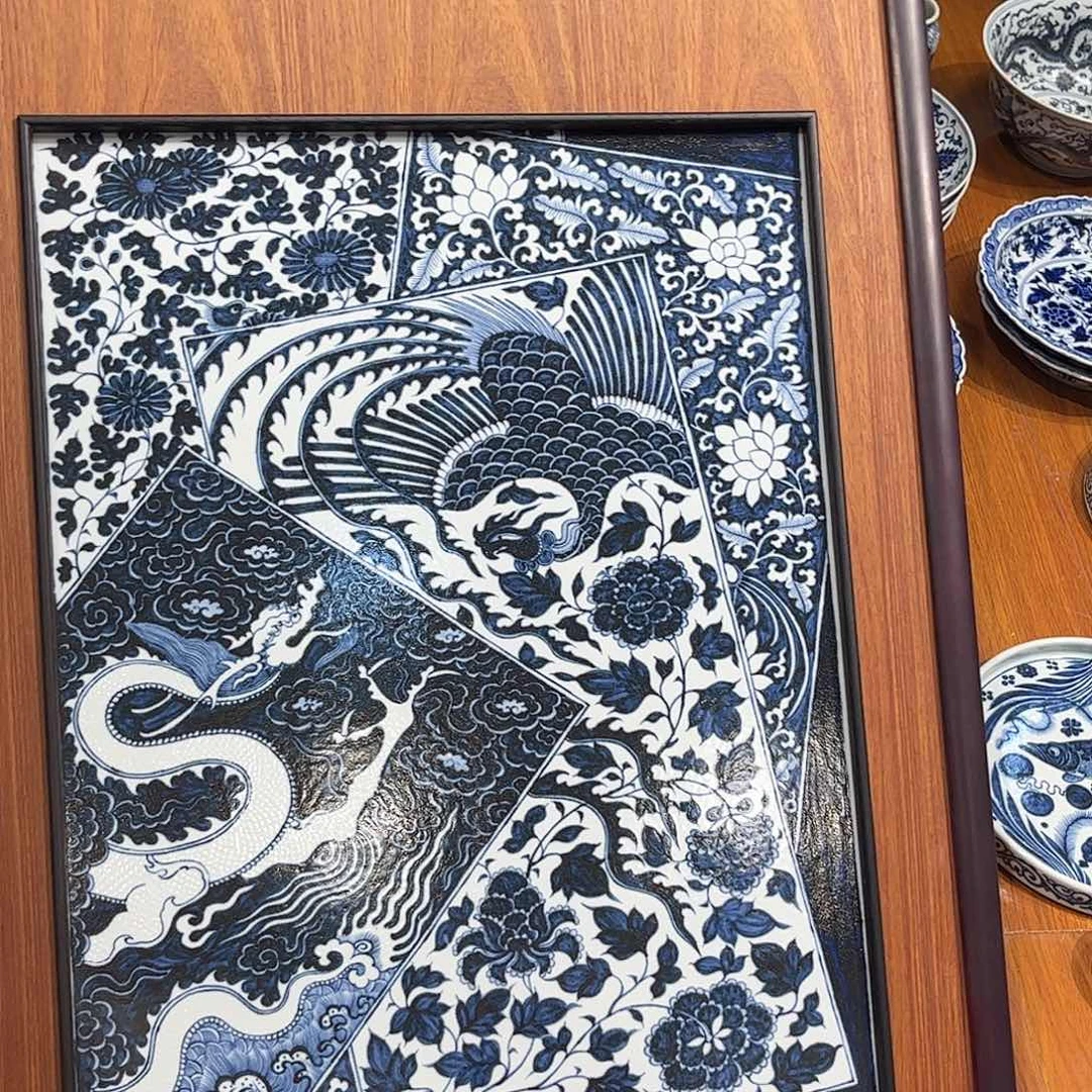 瓷片龙凤呈祥瓷板画手绘