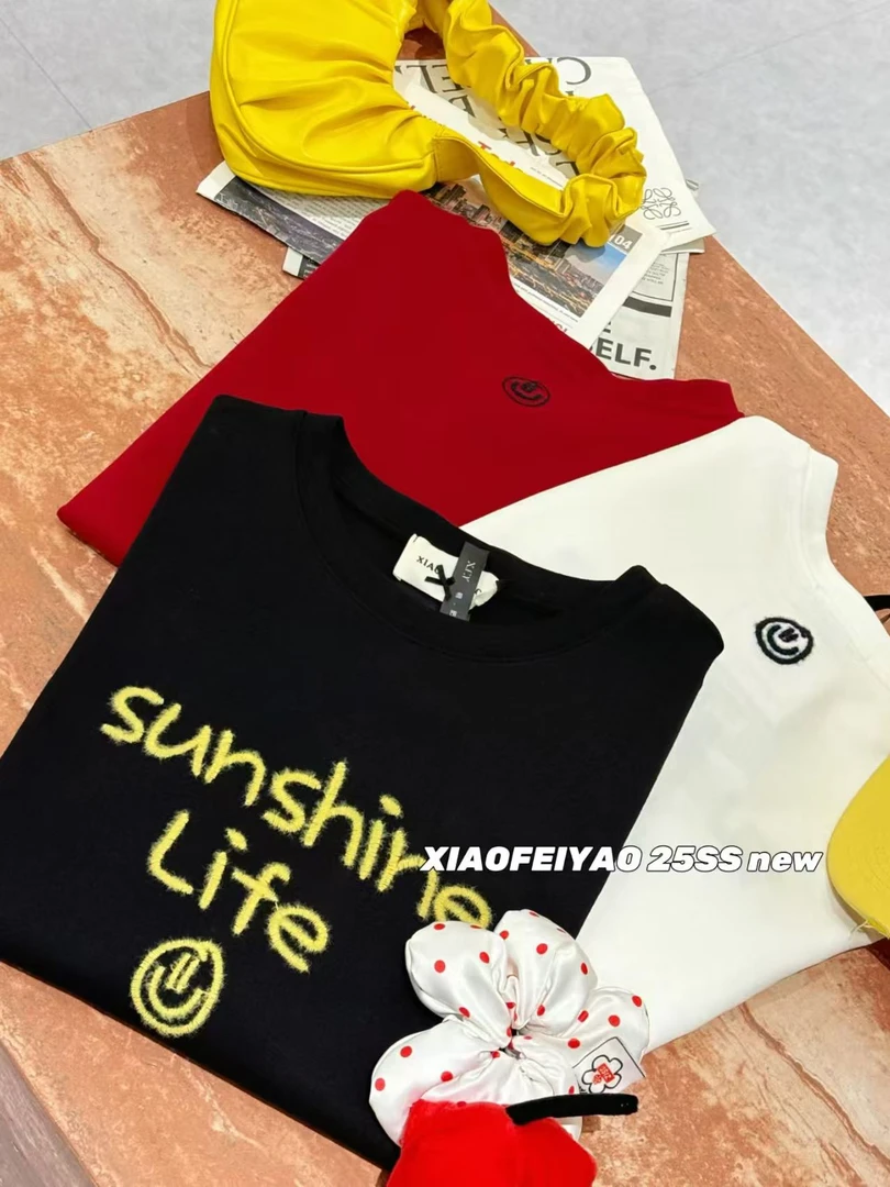 冬季新款大码圆领正肩常规宽松重工刺绣休闲半袖T恤26339