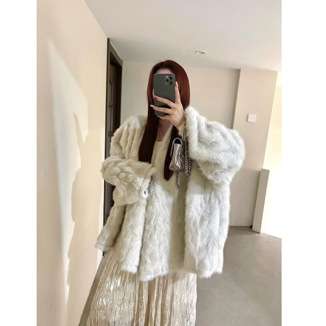 人造皮草 水貂毛廓形毛毛外套女冬慵懒宽松蝙蝠袖韩版披风大衣潮