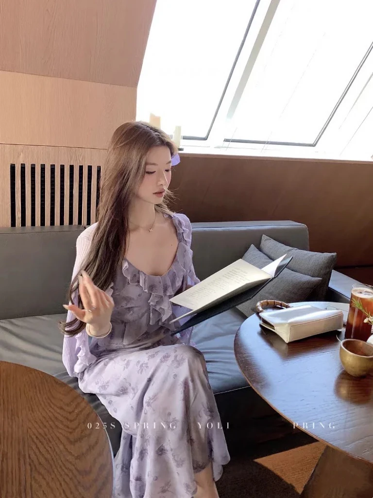 【悦悦严选】纯欲木耳边氛围绑带连衣裙