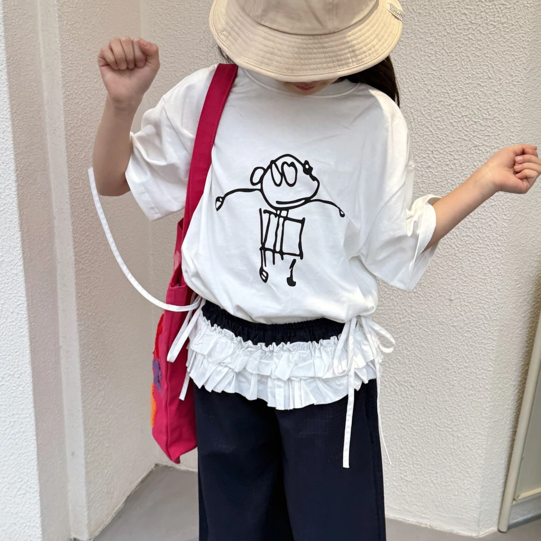 宽松短袖百搭夏装夏季卡通风T恤运动小童白色洋气夏款童装