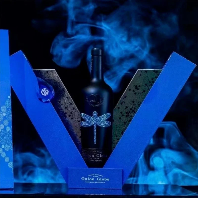 蓝境蜻蜓干红葡萄酒法国尼姆产区莫桑钻酒标磨砂瓶磁吸扣对开礼盒